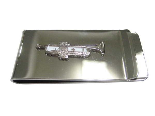 Silver and White Toned Music Trumpet Money Clip