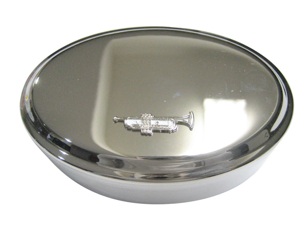 Silver and White Toned Music Trumpet Oval Trinket Jewelry Box