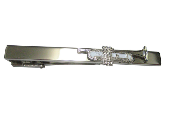 Silver and White Toned Music Trumpet Tie Clip