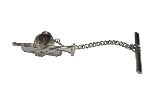 Silver and White Toned Music Trumpet Tie Tack