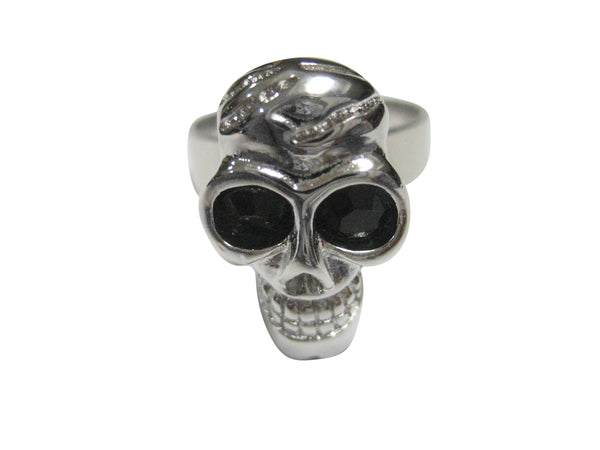Skull with Black Eyes Adjustable Size Fashion Ring