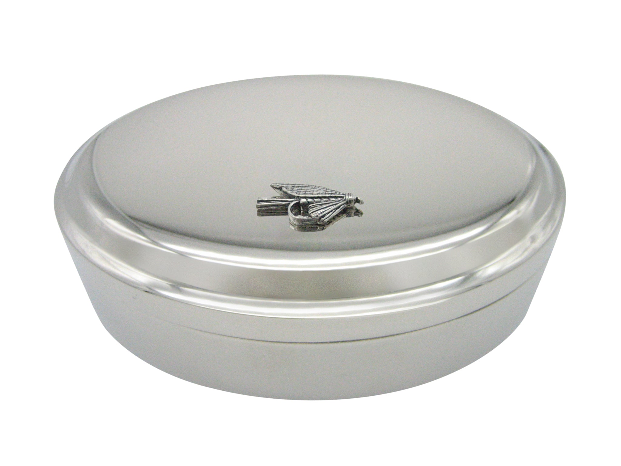 Small Fishing Fly Pendant Oval Trinket Jewelry Box