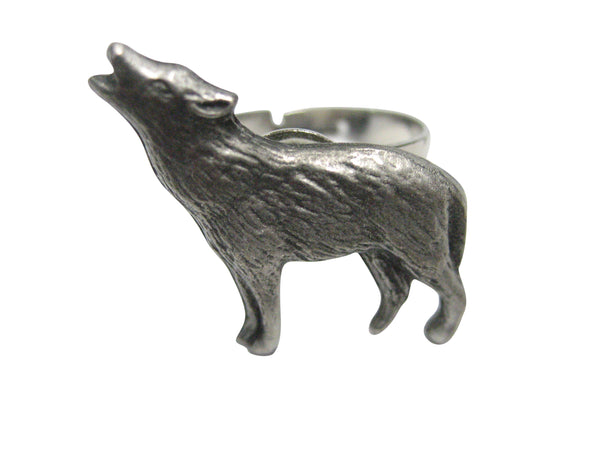 Small Textured Wolf Adjustable Size Fashion Ring