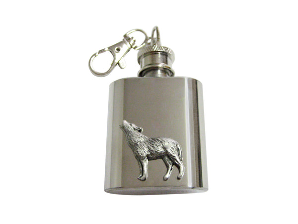 Small Textured Wolf 1 Oz. Stainless Steel Key Chain Flask
