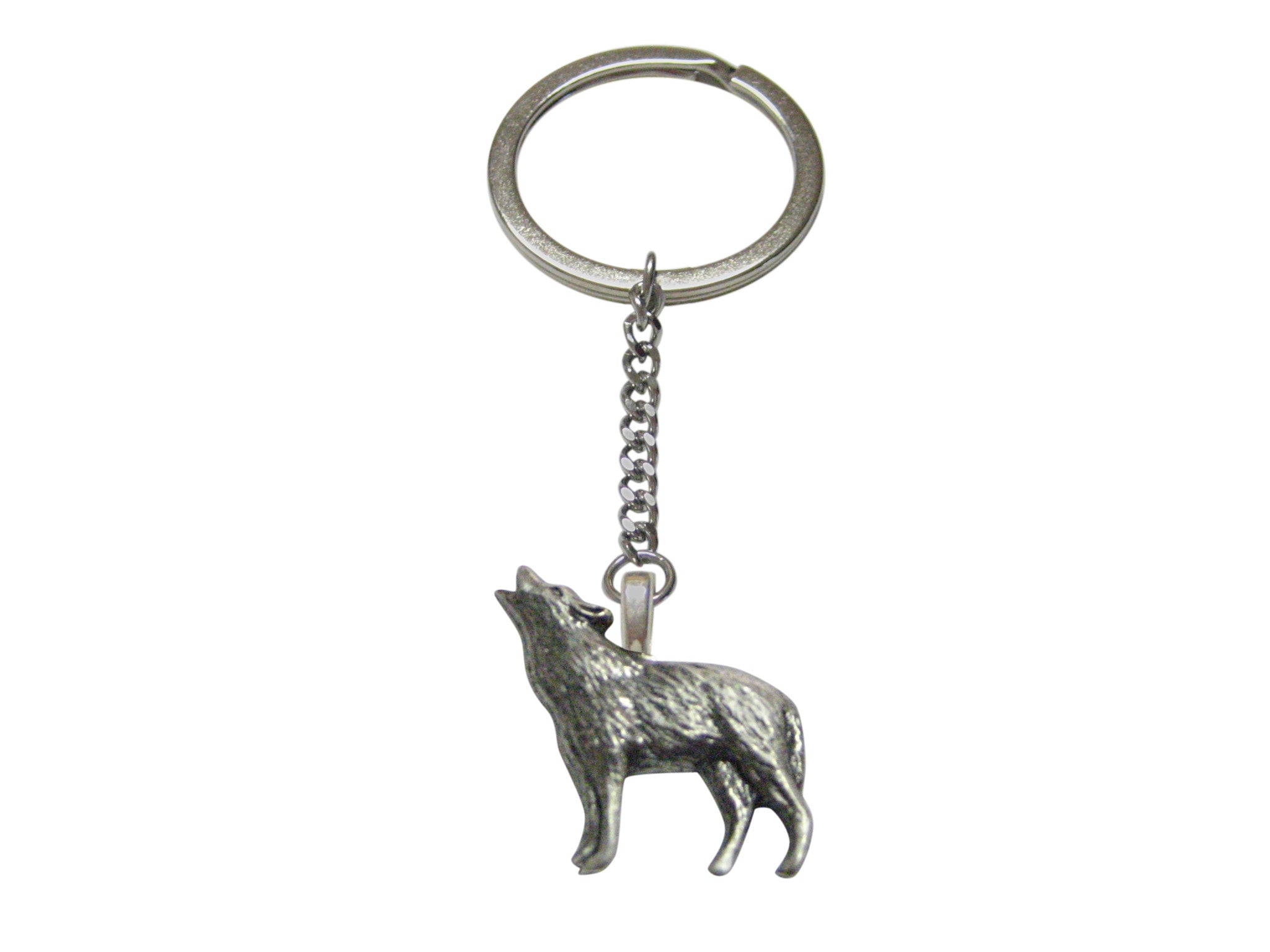 Small Textured Wolf Pendant Keychain