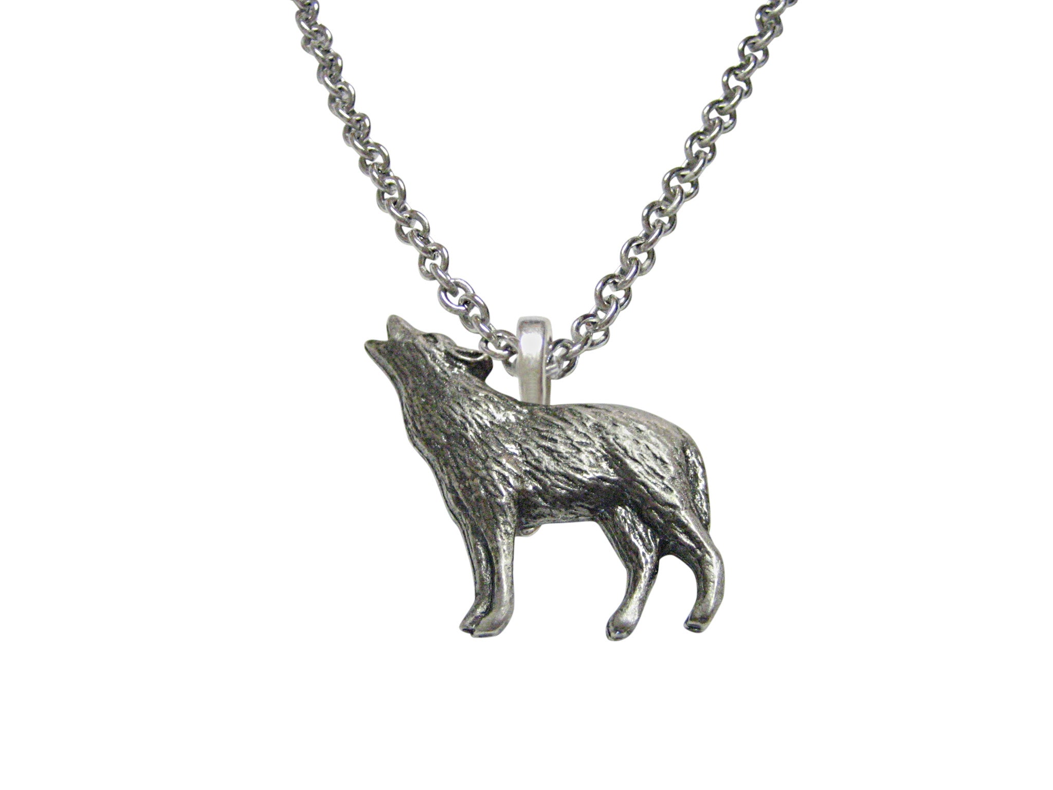 Small Textured Wolf Pendant Necklace