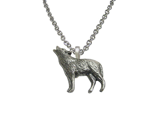 Small Textured Wolf Pendant Necklace