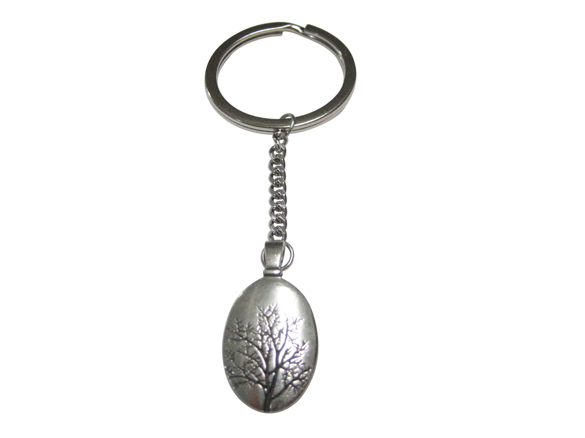 Smooth Oval Tree Design Pendant Keychain