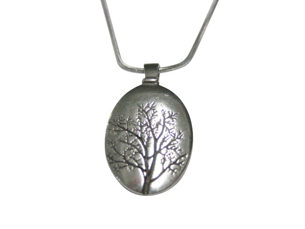 Smooth Oval Tree Design Pendant Necklace
