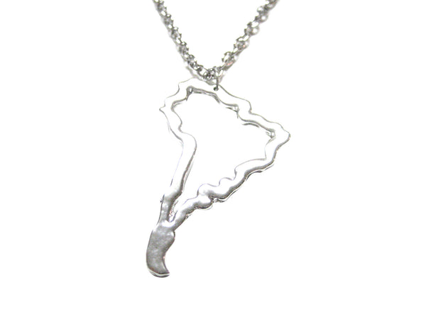 Silver Toned South America Map Outline Pendant Necklace