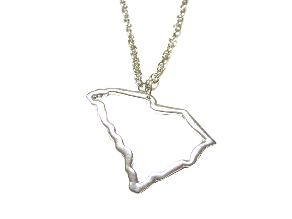 Silver Toned South Carolina State Map Outline Pendant Necklace