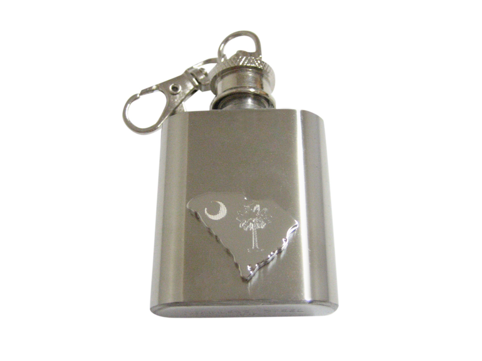 South Carolina State Map Shape and Flag Design 1 Oz. Stainless Steel Key Chain Flask