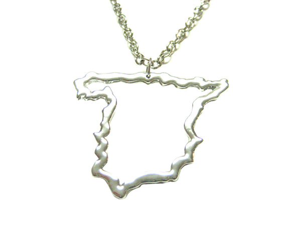 Silver Toned Spain Map Outline Pendant Necklace