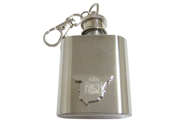 Spain Map Shape and Flag Design 1 Oz. Stainless Steel Key Chain Flask