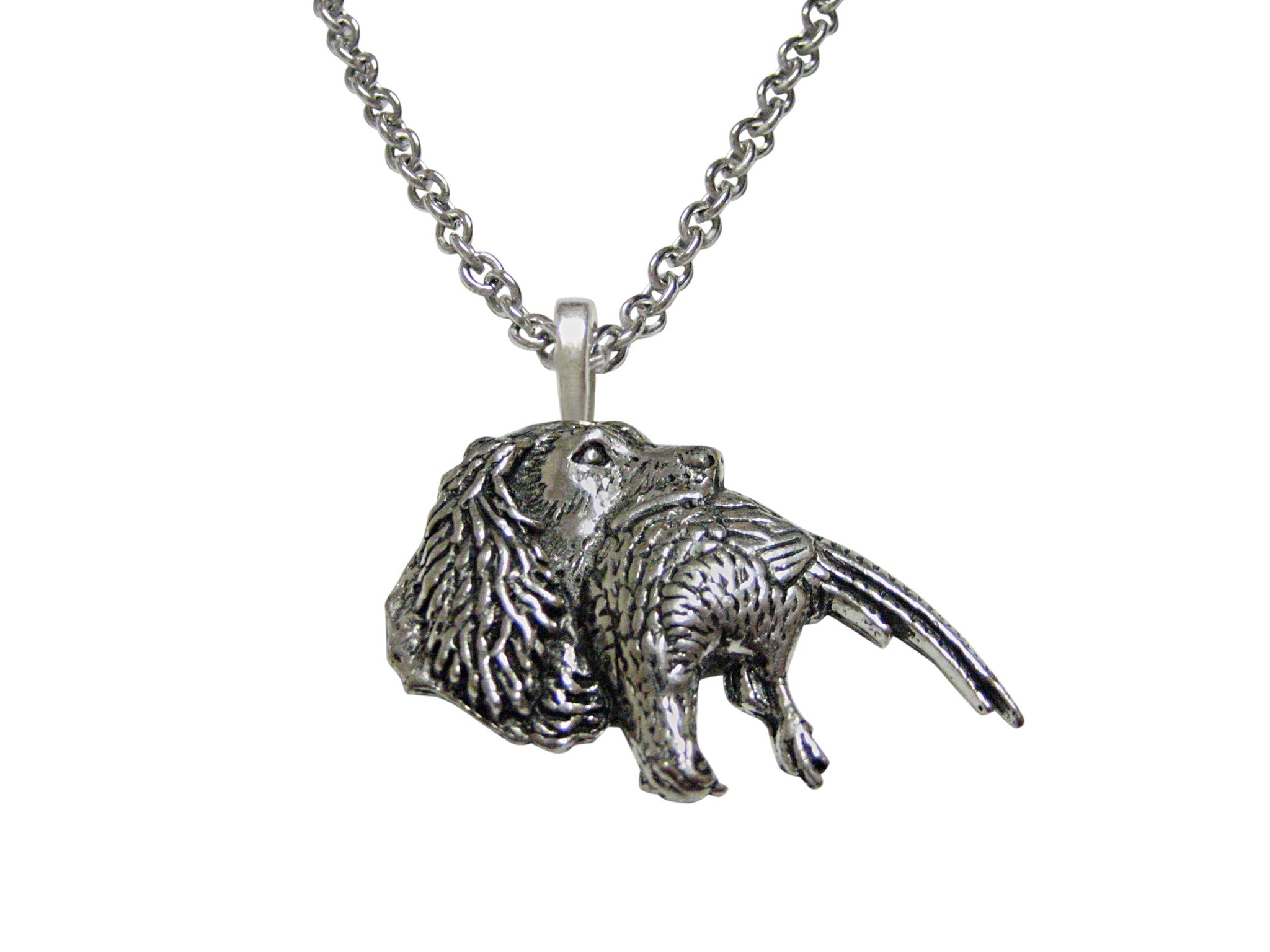 Spaniel Dog with Pheasant Bird Pendant Necklace