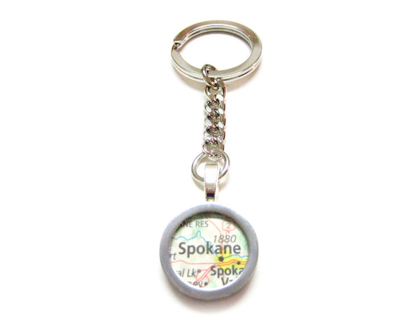 Spokane Washington Map Pendant Keychain