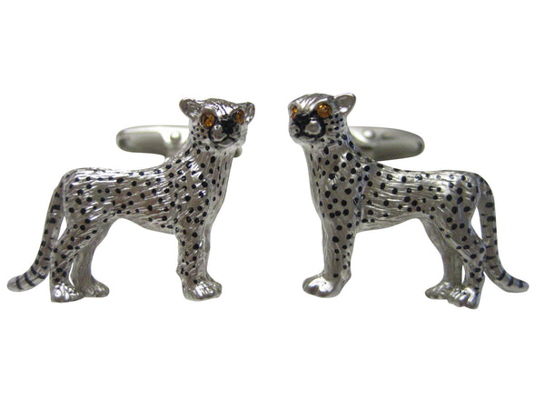 Safari Silver Cheetah Cufflinks with Swarovski Crystal Eyes