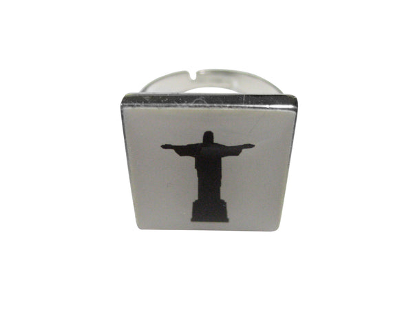 Square Christ The Redeemer Rio Statue Pendant Adjustable Size Fashion Ring