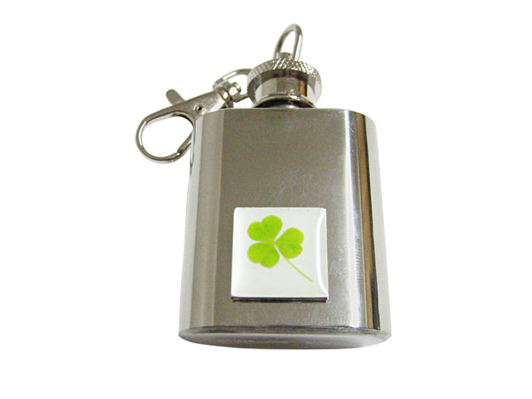 Square Clover Pendant 1 Oz. Stainless Steel Key Chain Flask