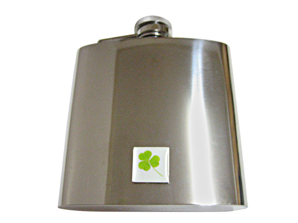 Square Clover Pendant 6 Oz. Stainless Steel Flask