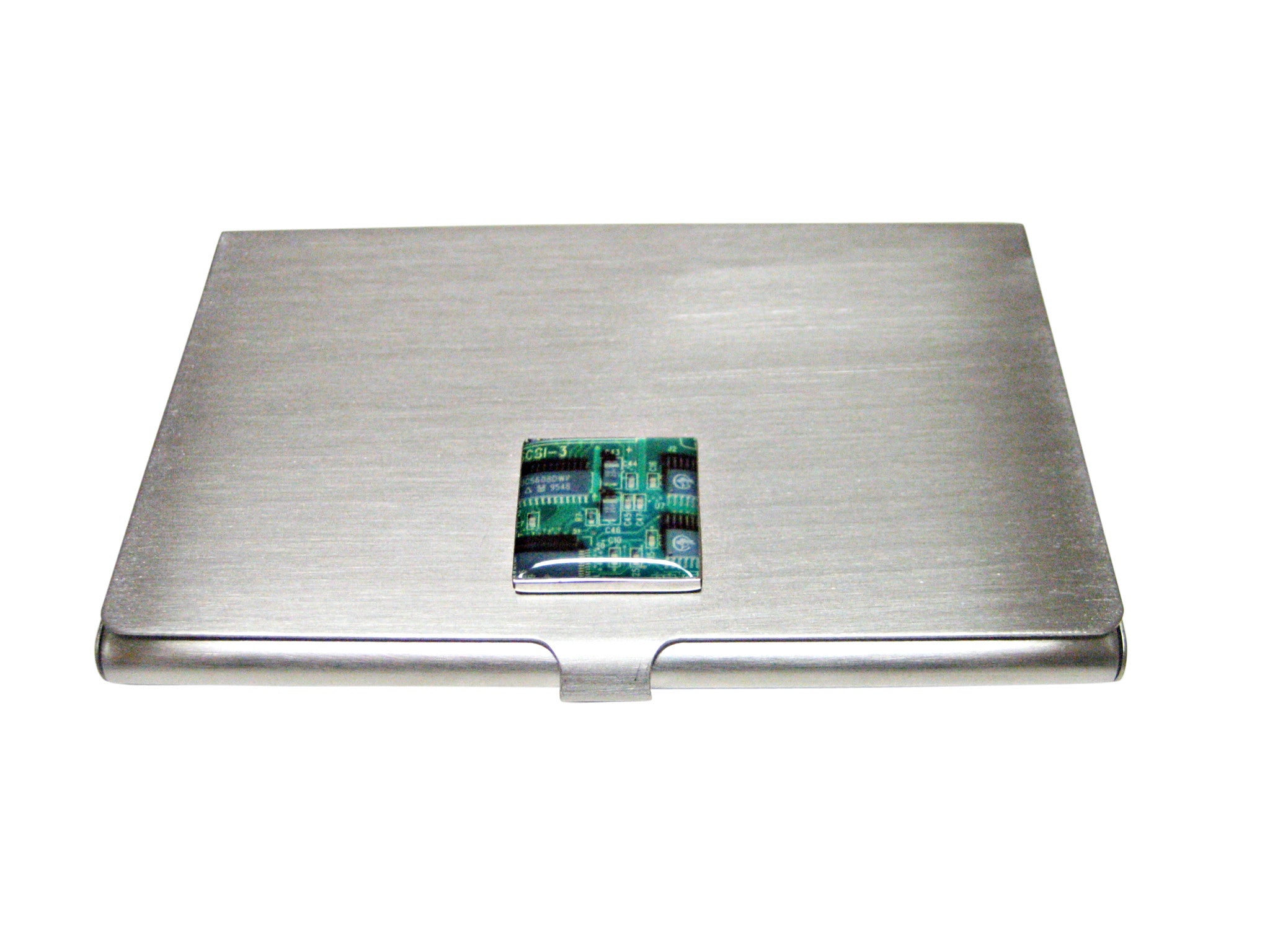 Square Green Computer Circuit Business Card Holder