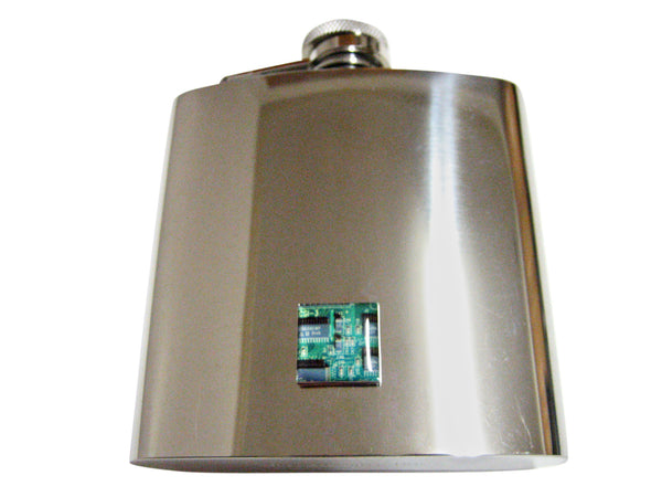 Square Green Computer Circuit 6 Oz. Stainless Steel Flask