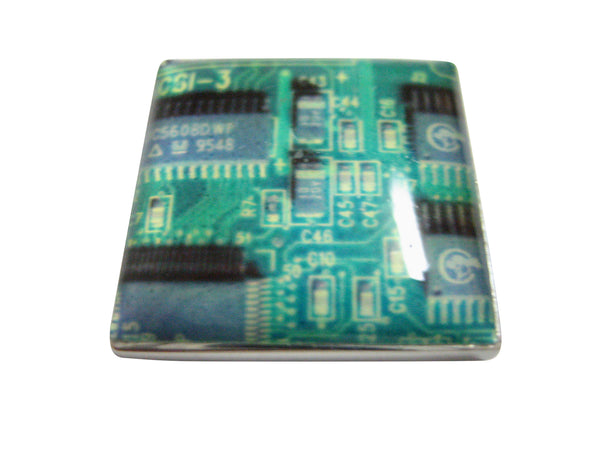 Square Green Computer Circuit Magnet