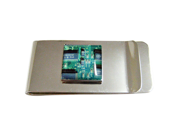 Square Green Computer Circuit Money Clip