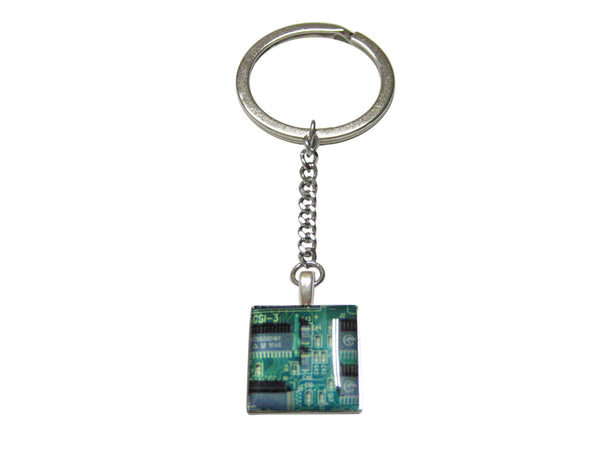 Square Green Computer Circuit Pendant Keychain