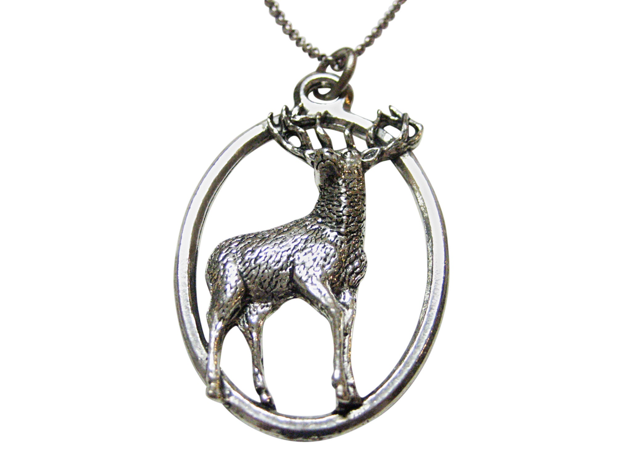 Stag Deer Large Oval Pendant Necklace