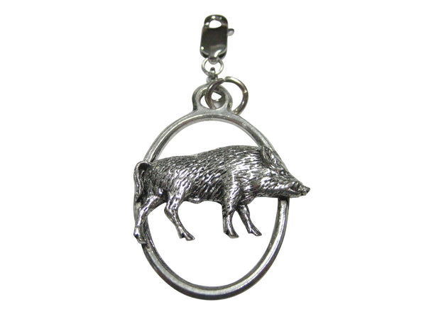 Standing Boar Hog Razorback Pig Large Oval Pendant Zipper Pull Charm