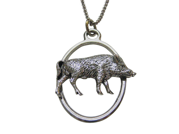 Standing Boar Large Oval Pendant Necklace