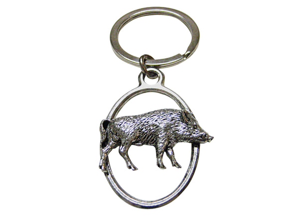 Standing Boar Oval Key Chain
