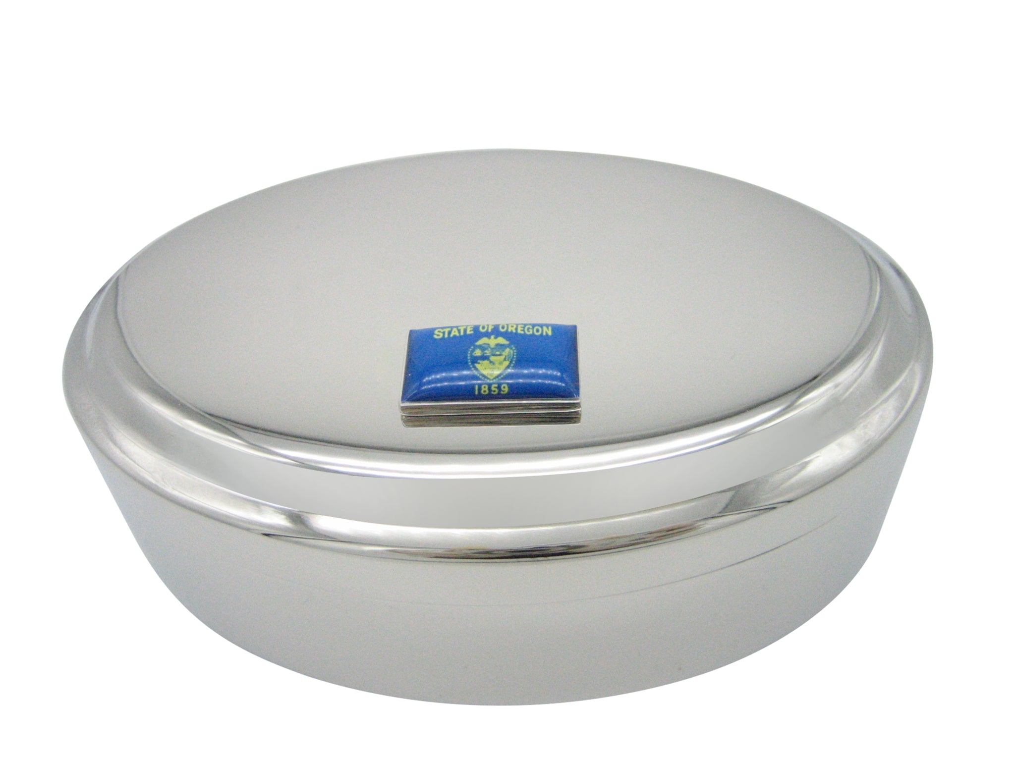 State of Oregon Flag Pendant Oval Trinket Jewelry Box