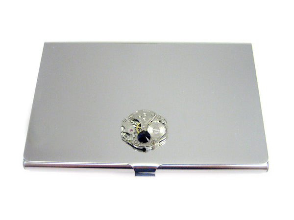 Steampunk Watch Gear Business Card Holder with Black Swarovski Crystal