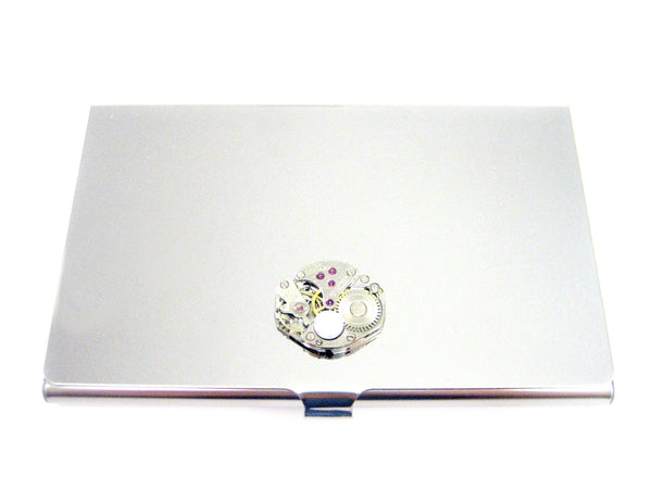 Steampunk Watch Gear Business Card Holder with Clear Swarovski Crystal