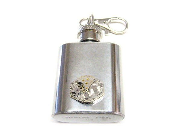 1 Oz. Stainless Steel Key Chain Flask with Steampunk Watch Gear Pendant