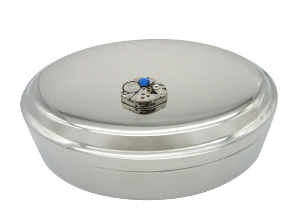 Steampunk Watch Gear with Blue Swarovski Crystal Pendant Oval Trinket Jewelry Box