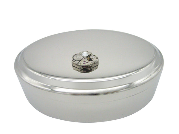 Steampunk Watch Gear with Clear Swarovski Crystal Pendant Oval Trinket Jewelry Box