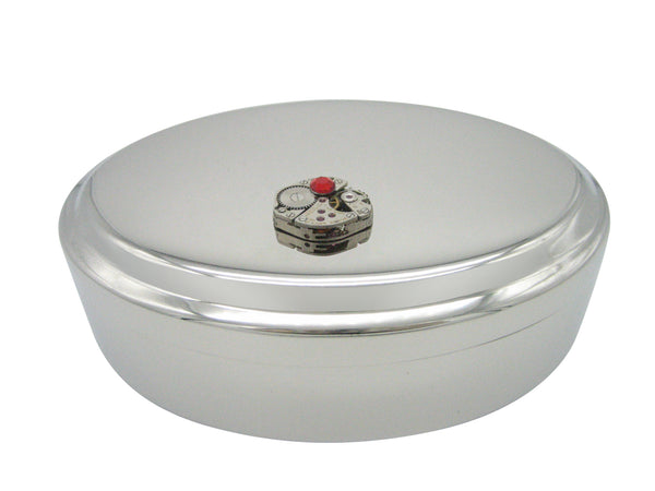 Steampunk Watch Gear with Red Swarovski Crystal Pendant Oval Trinket Jewelry Box