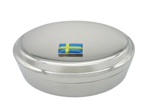 Sweden Flag Pendant Oval Trinket Jewelry Box