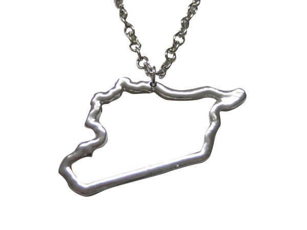 Silver Toned Syria Map Outline Pendant Necklace