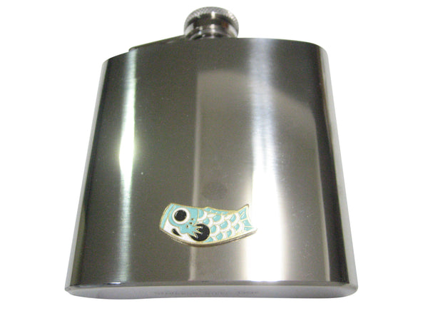 Teal Toned Festival Koi Flag Koinobori 6oz Flask