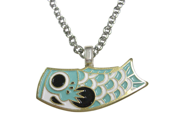 Teal Toned Festival Koi Flag Koinobori Pendant Necklace