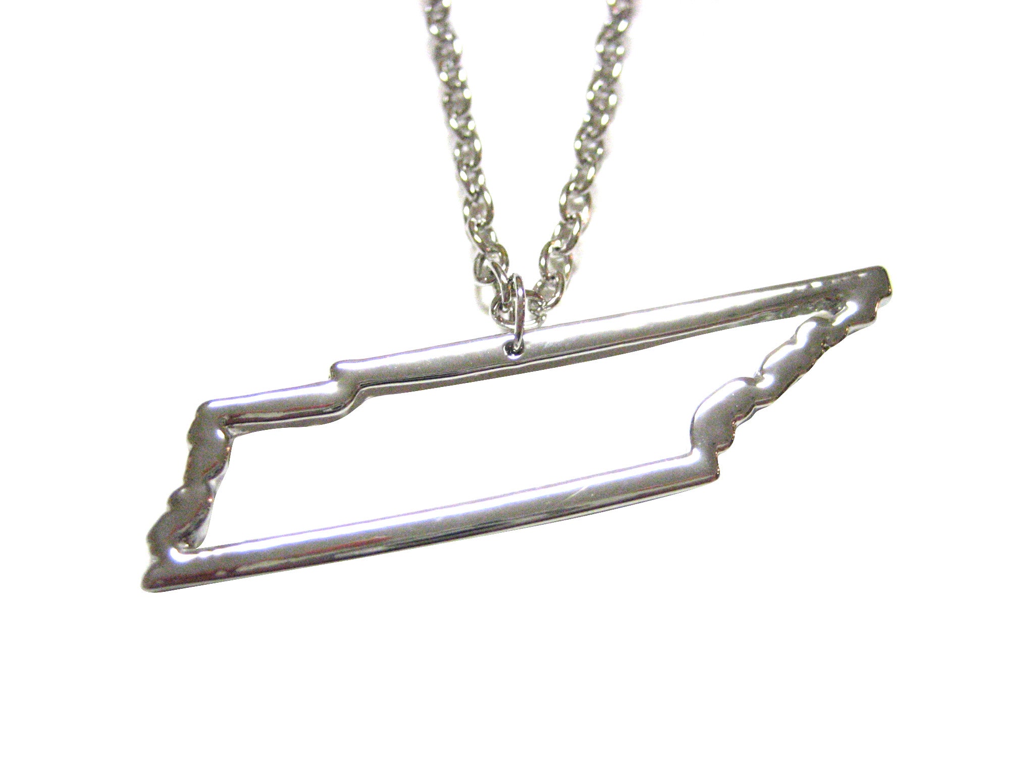 Silver Toned Tennessee State Map Outline Pendant Necklace