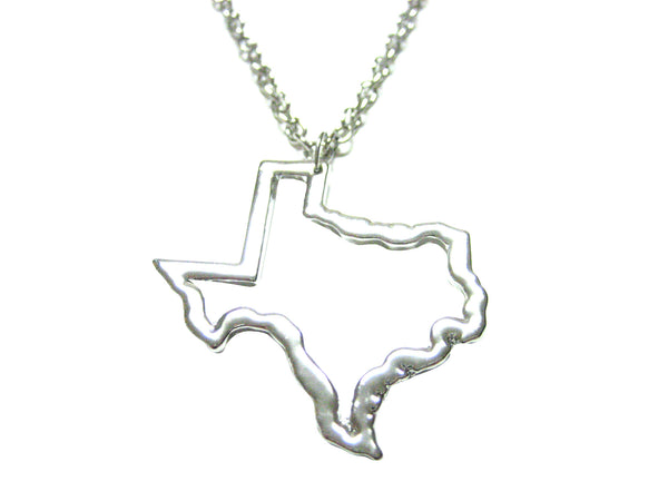 Silver Toned Texas State Map Outline Pendant Necklace