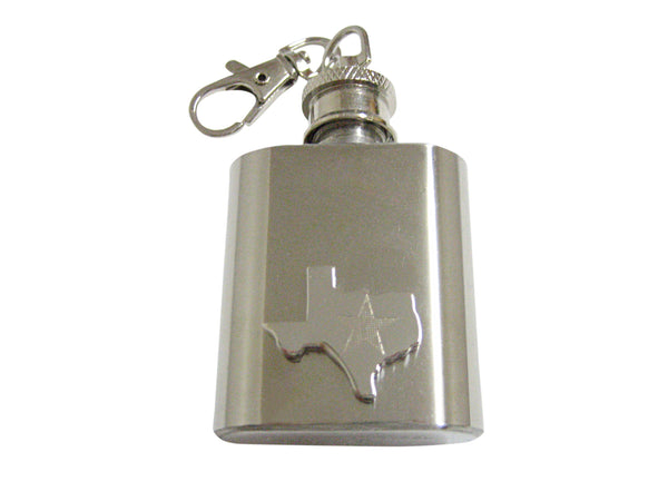 Texas State Map Shape and Flag Design 1 Oz. Stainless Steel Key Chain Flask