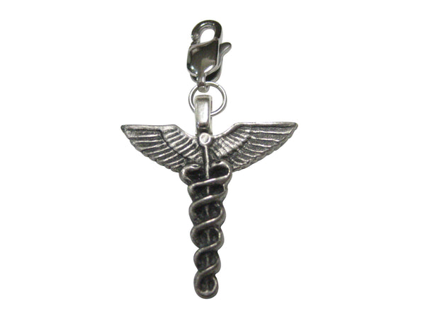 Textured Medical Symbol Caduceus Pendant Zipper Pull Charm