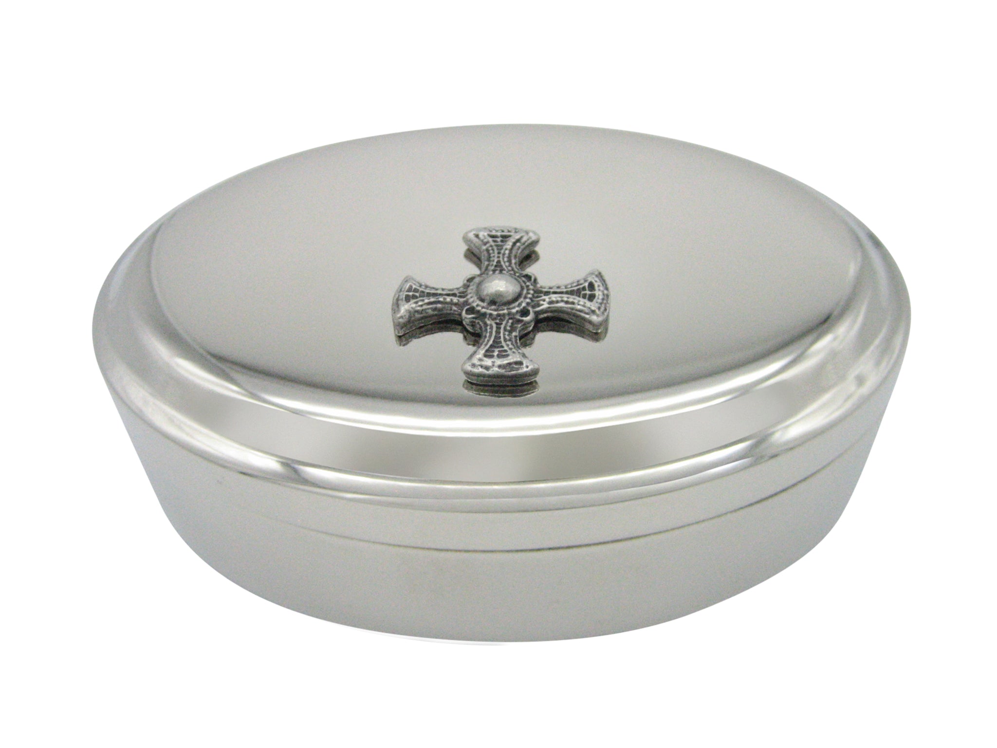 Textured Ancient Celtic Cross Pendant Oval Trinket Jewelry Box