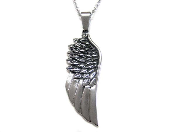 Textured Bird Feather Pendant Necklace